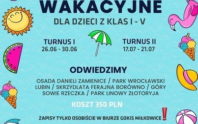 Zdjęcie do Zajęcia wakacyjne - zapisy tylko w biurze GOKiS Miłkowice