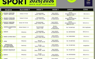 Zdjęcie do Harmonogram zajęć sportowych na rok 2025/2026