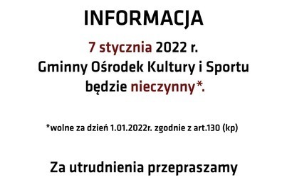 Zdjęcie do W piątek GOKiS nieczynny.
