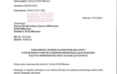 Zdjęcie do Zawiadomienie o wybraniu najkorzystniejszej oferty na zadanie pn.: Zakup wyposażenia: podstawowy sprzęt komputerowy i akcesoria"