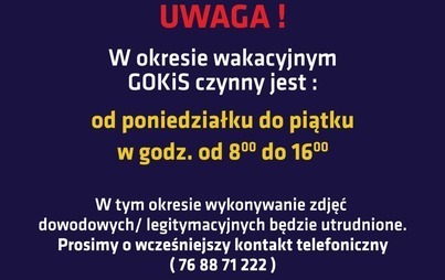 Zdjęcie do Zmienione godziny pracy w okresie wakacyjnym